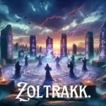 A depiction of Zoltrakk, a cosmic entity surrounded by celestial energies and galaxies.