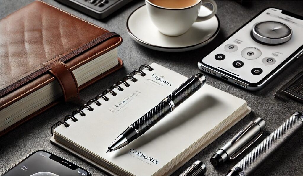 Flair Carbonix pen placed elegantly with premium stationery